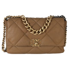 Chanel Brown Quilted Canvas Large Chanel 19 Flap Bag