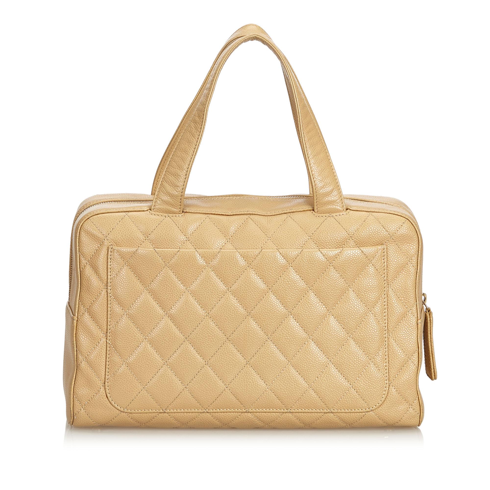 Beige Chanel Brown Quilted Caviar Boston Bag For Sale