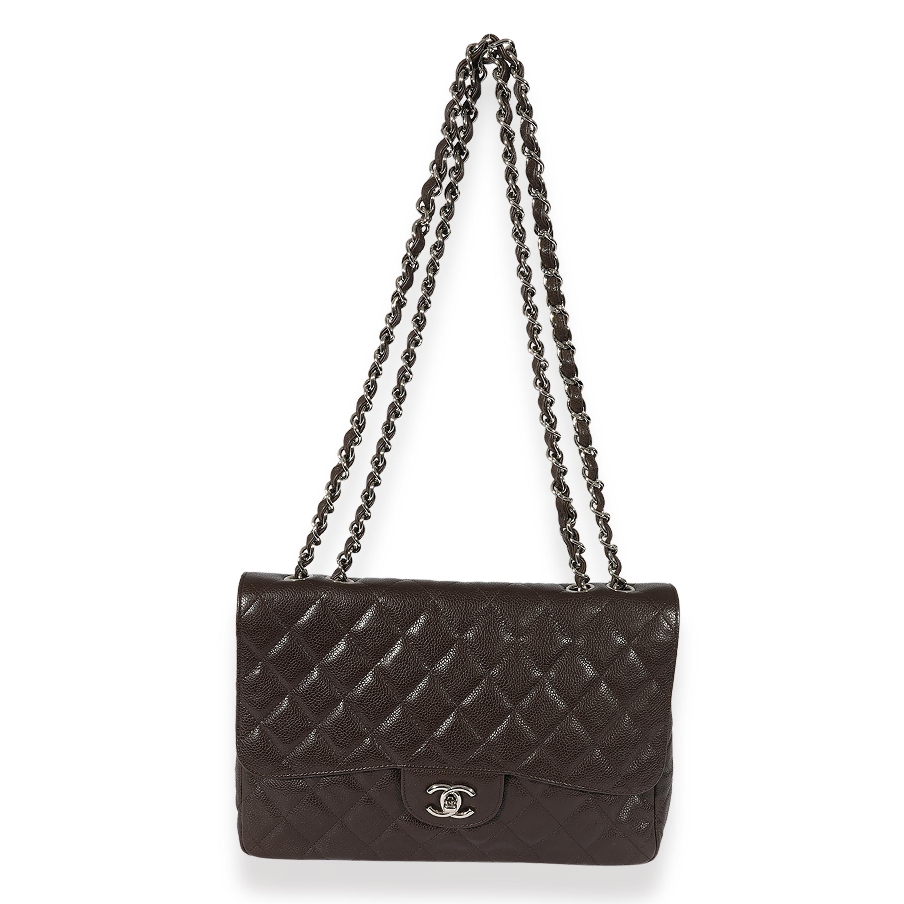 Listing Title: Chanel Brown Quilted Caviar Jumbo Single Flap Bag
SKU: 126313
MSRP: 9500.00
Condition: Pre-owned 
Condition Description: A timeless classic that never goes out of style, the flap bag from Chanel dates back to 1955 and has seen a