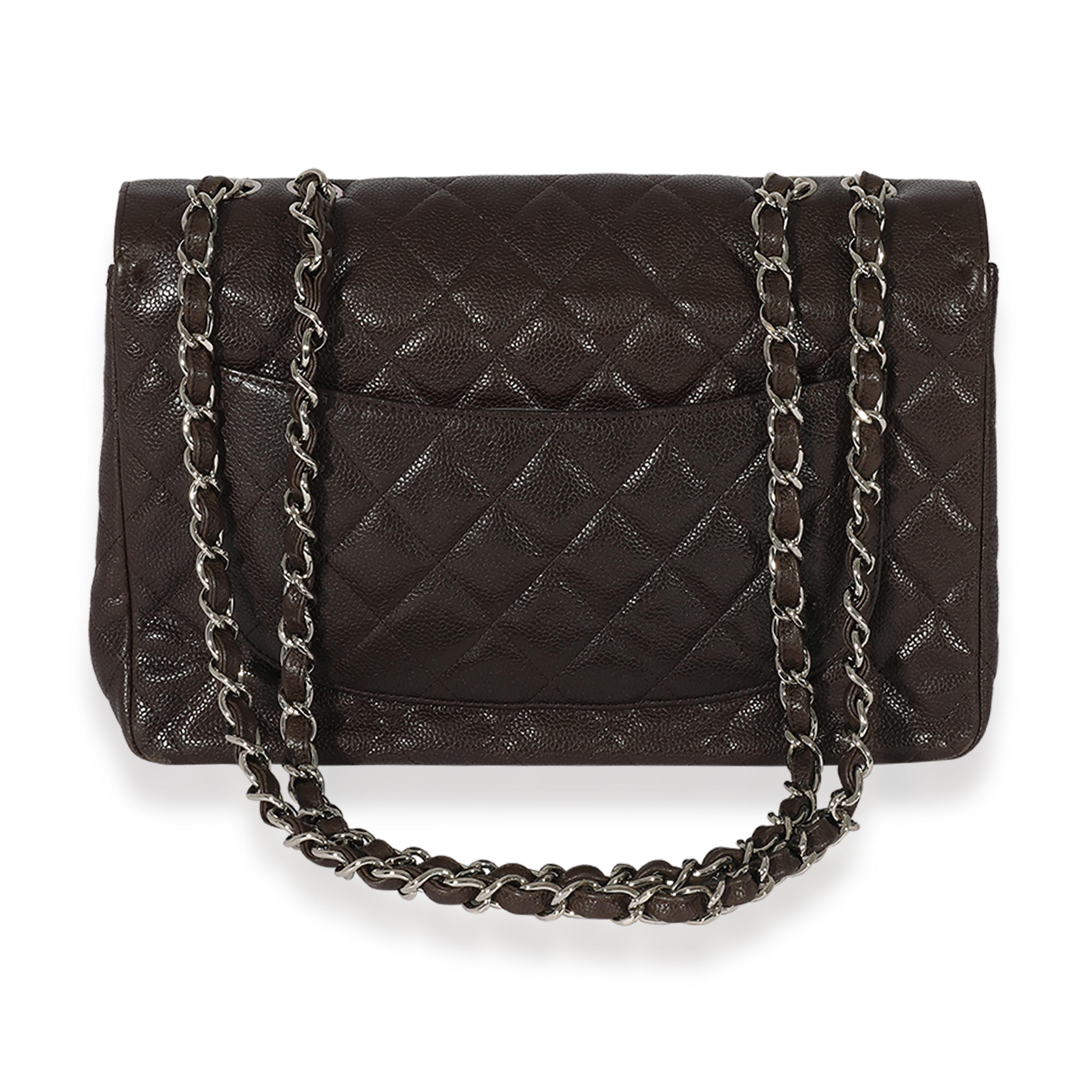 Chanel Brown Quilted Caviar Jumbo Single Flap Bag In Excellent Condition In New York, NY