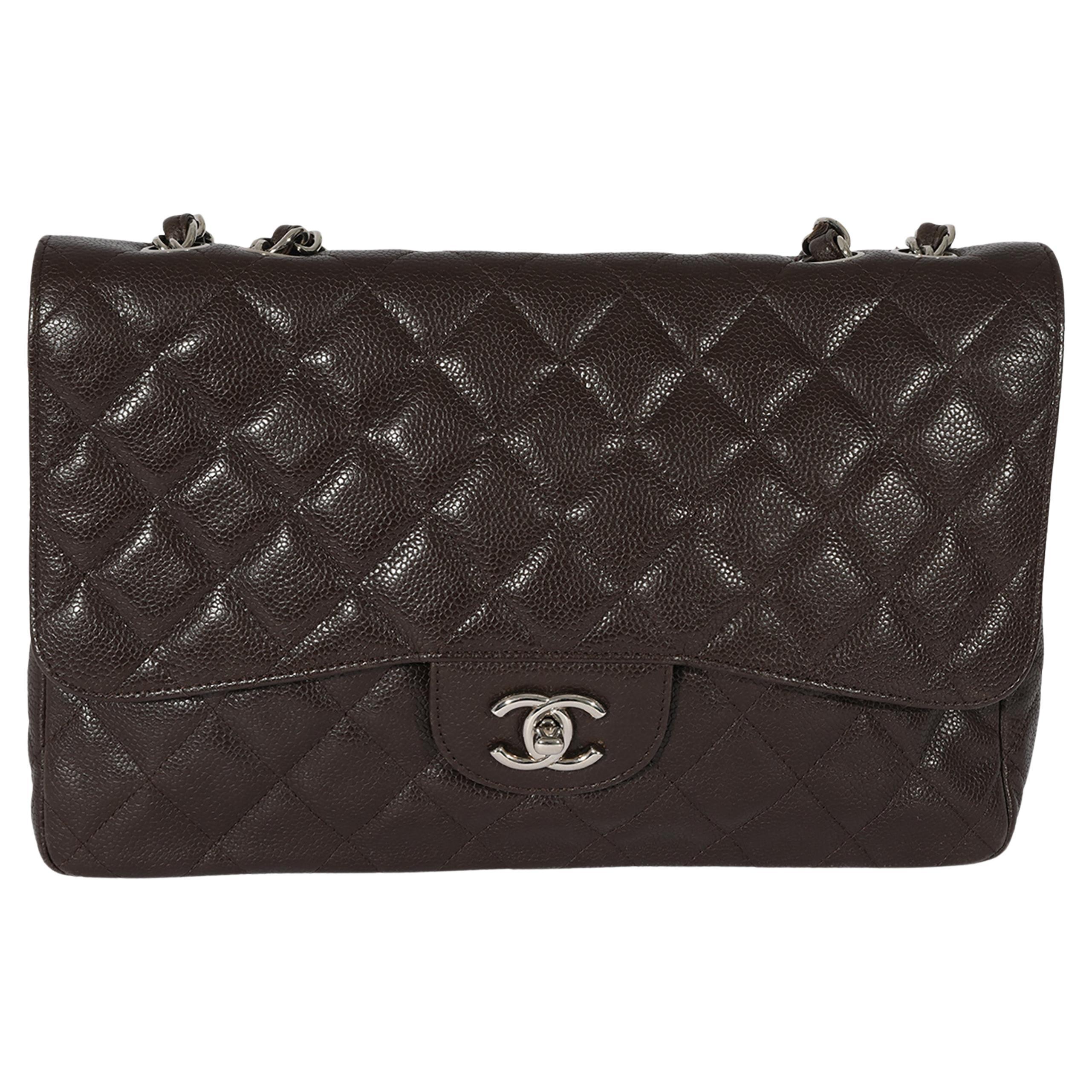 Chanel Brown Quilted Caviar Jumbo Single Flap Bag