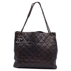 Chanel Brown Quilted Caviar Leather Chic Shopping Tote Bag