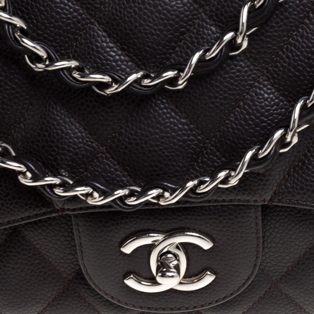 Chanel Brown Quilted Caviar Leather Jumbo Classic Single Flap Bag 1