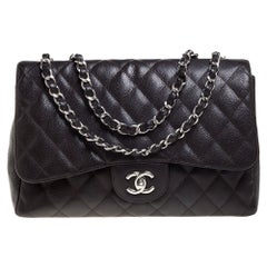 Chanel Brown Quilted Caviar Leather Jumbo Classic Single Flap Bag