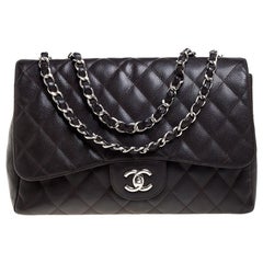 Chanel Brown Quilted Caviar Leather Jumbo Classic Single Flap Bag