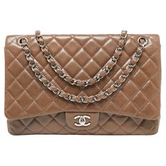 Chanel Brown Quilted Caviar Leather Maxi Classic Single Flap Bag