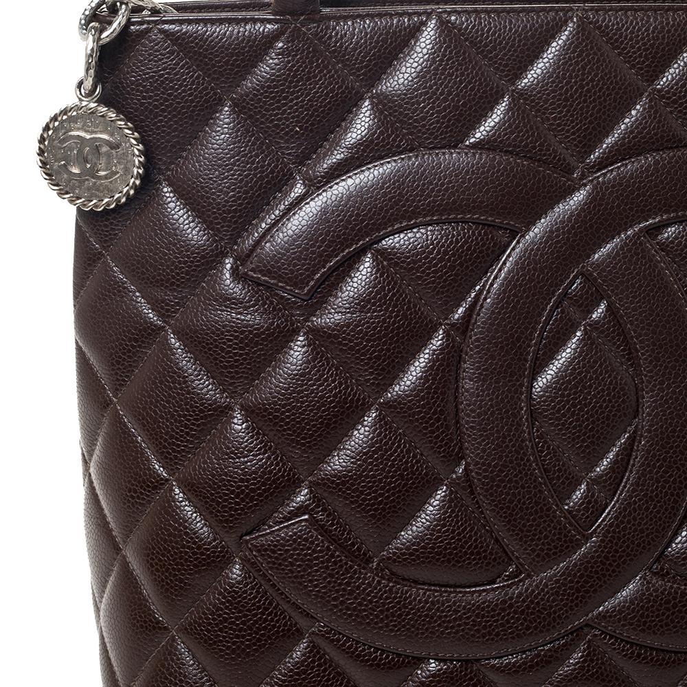 Chanel Brown Quilted Caviar Leather Medallion Tote 4