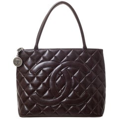 Chanel Brown Quilted Caviar Leather Medallion Tote