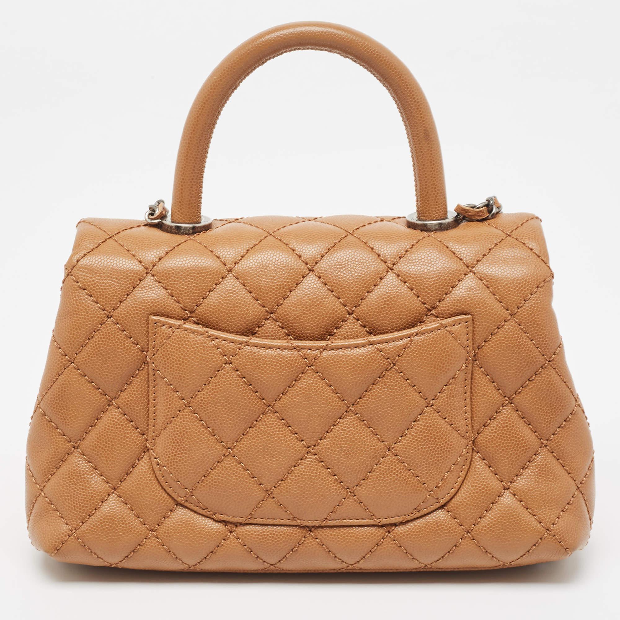 Chanel Brown Quilted Caviar Leather Mini Coco Top Handle Bag 9