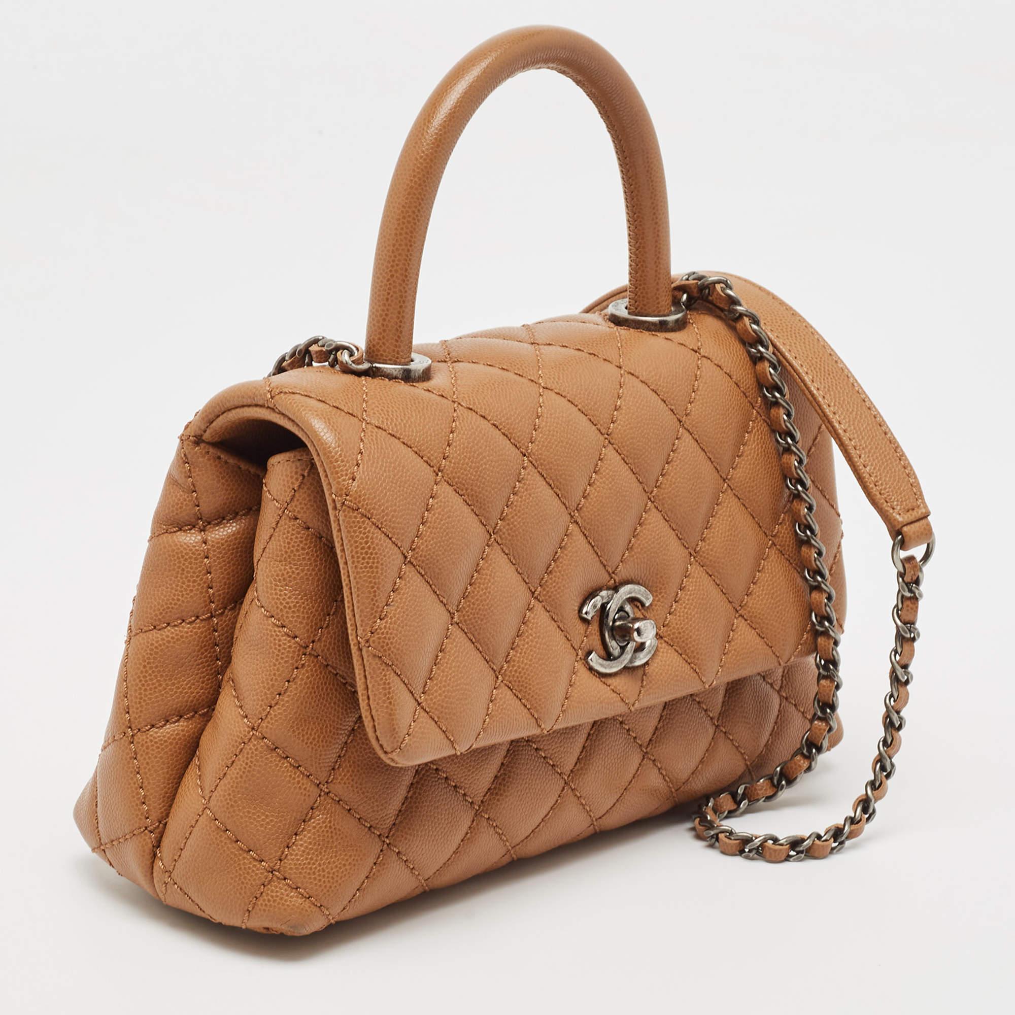 Chanel Brown Quilted Caviar Leather Mini Coco Top Handle Bag In Good Condition In Dubai, Al Qouz 2