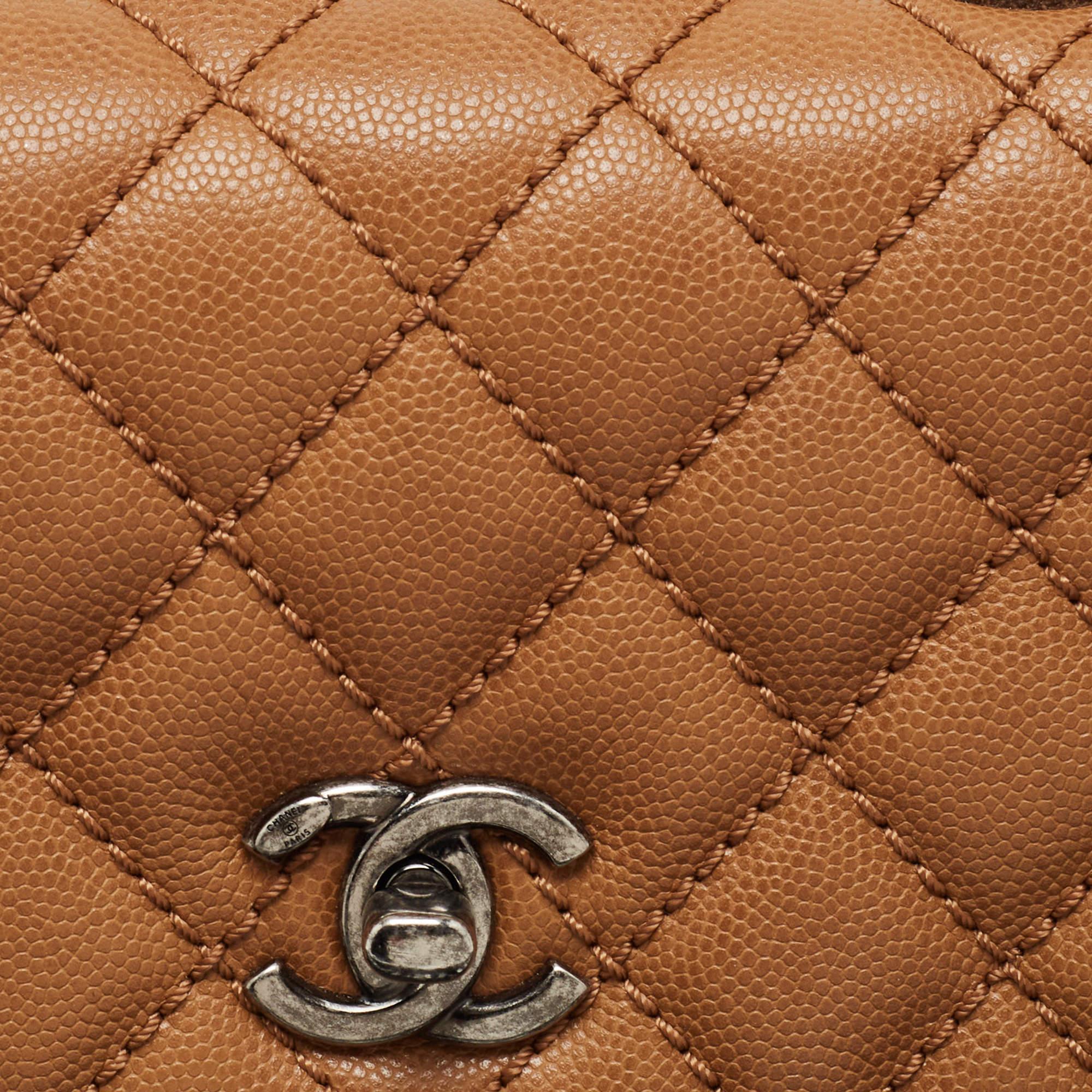 Chanel Brown Quilted Caviar Leather Mini Coco Top Handle Bag 3