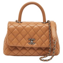 Chanel Brown Quilted Caviar Leather Mini Coco Top Handle Bag