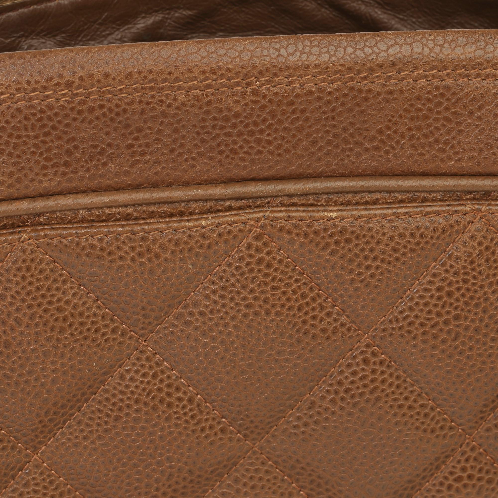 Chanel Brown Quilted Caviar Leather Vintage Timeless Camera Bag For Sale 6
