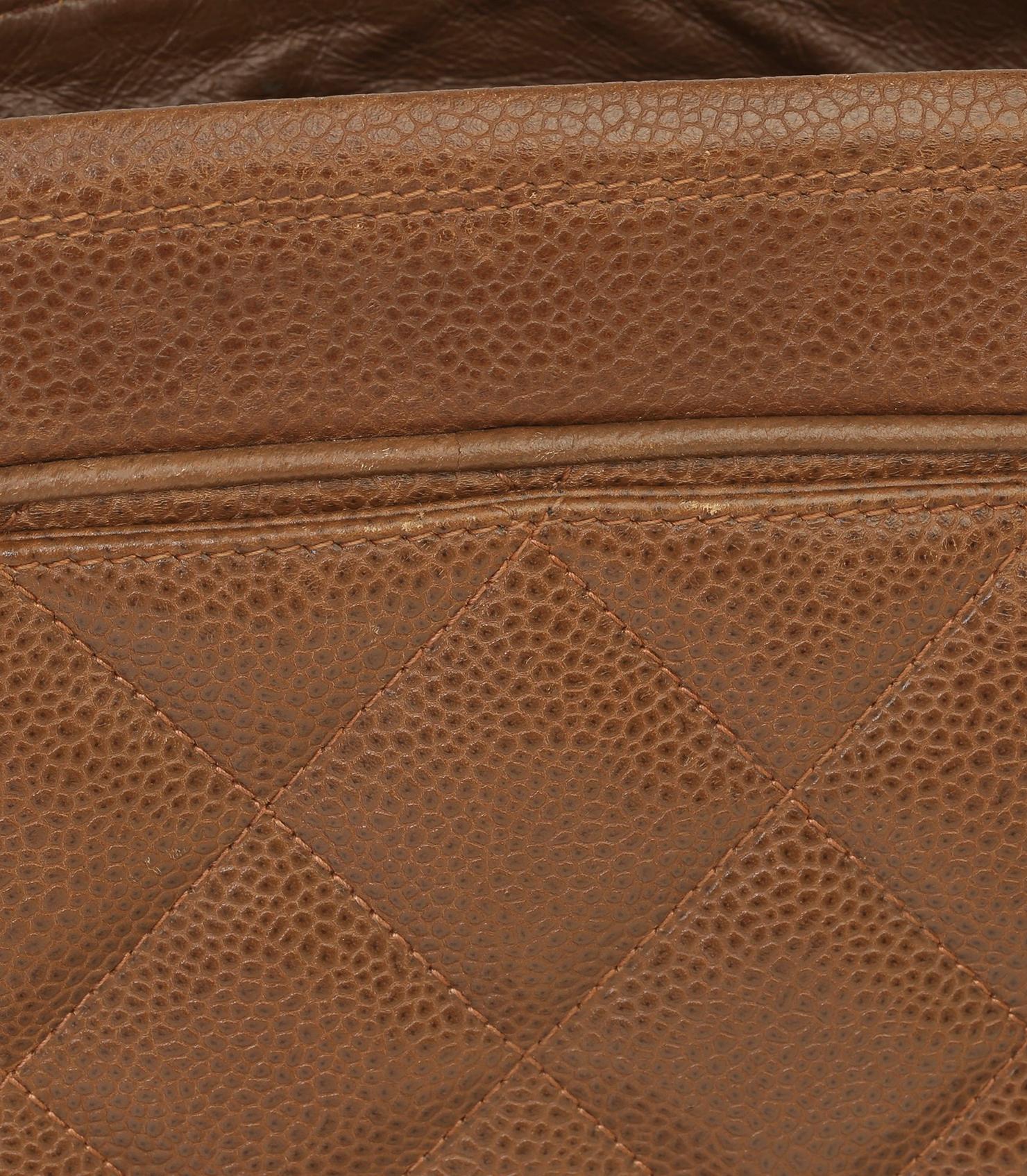 Chanel Brown Quilted Caviar Leather Vintage Timeless Camera Bag For Sale 10