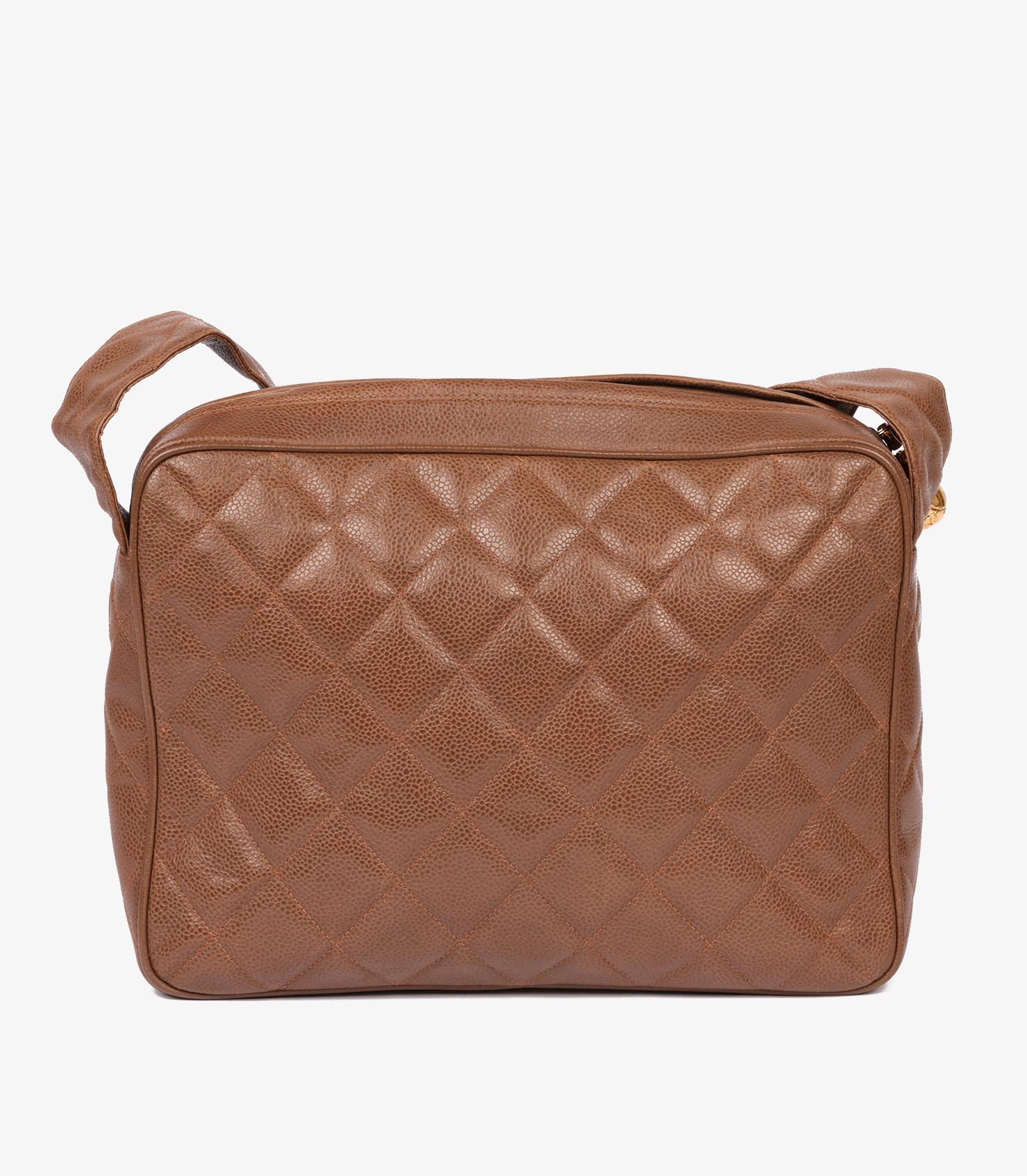 Chanel Brown Quilted Caviar Leather Vintage Timeless Camera Bag For Sale 2