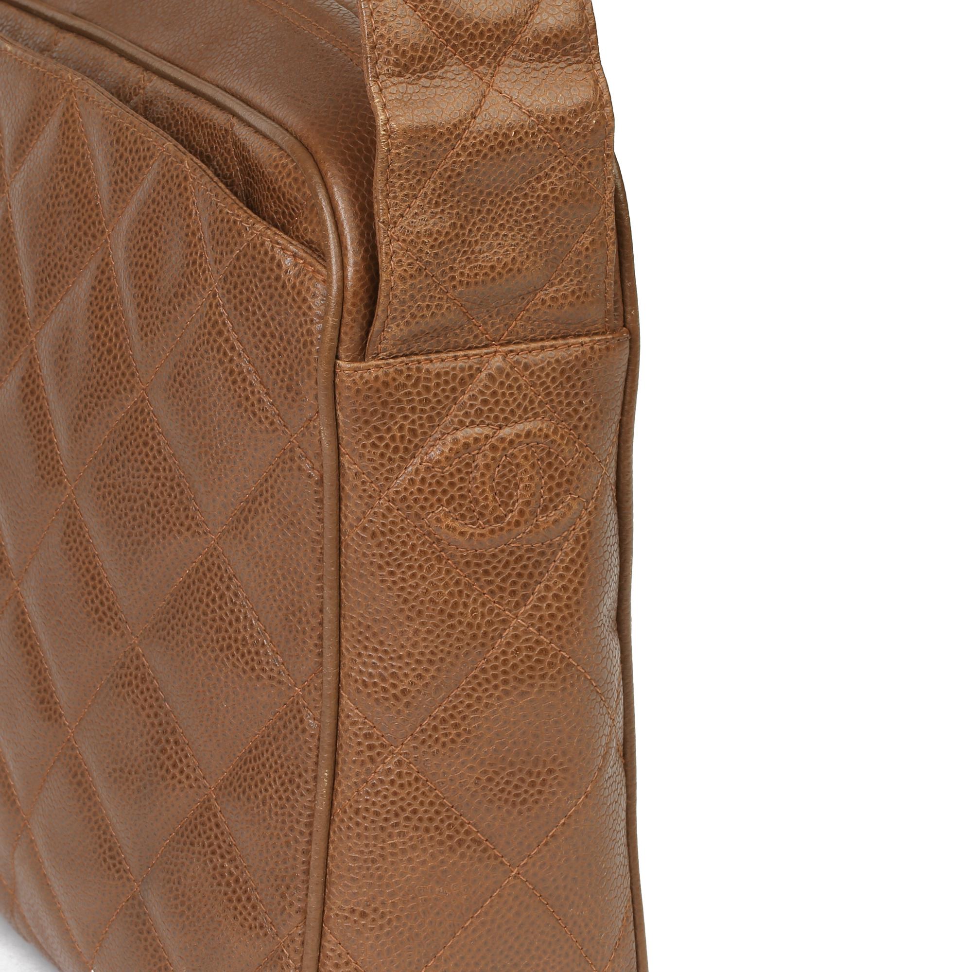 Women's Chanel Brown Quilted Caviar Leather Vintage Timeless Camera Bag For Sale