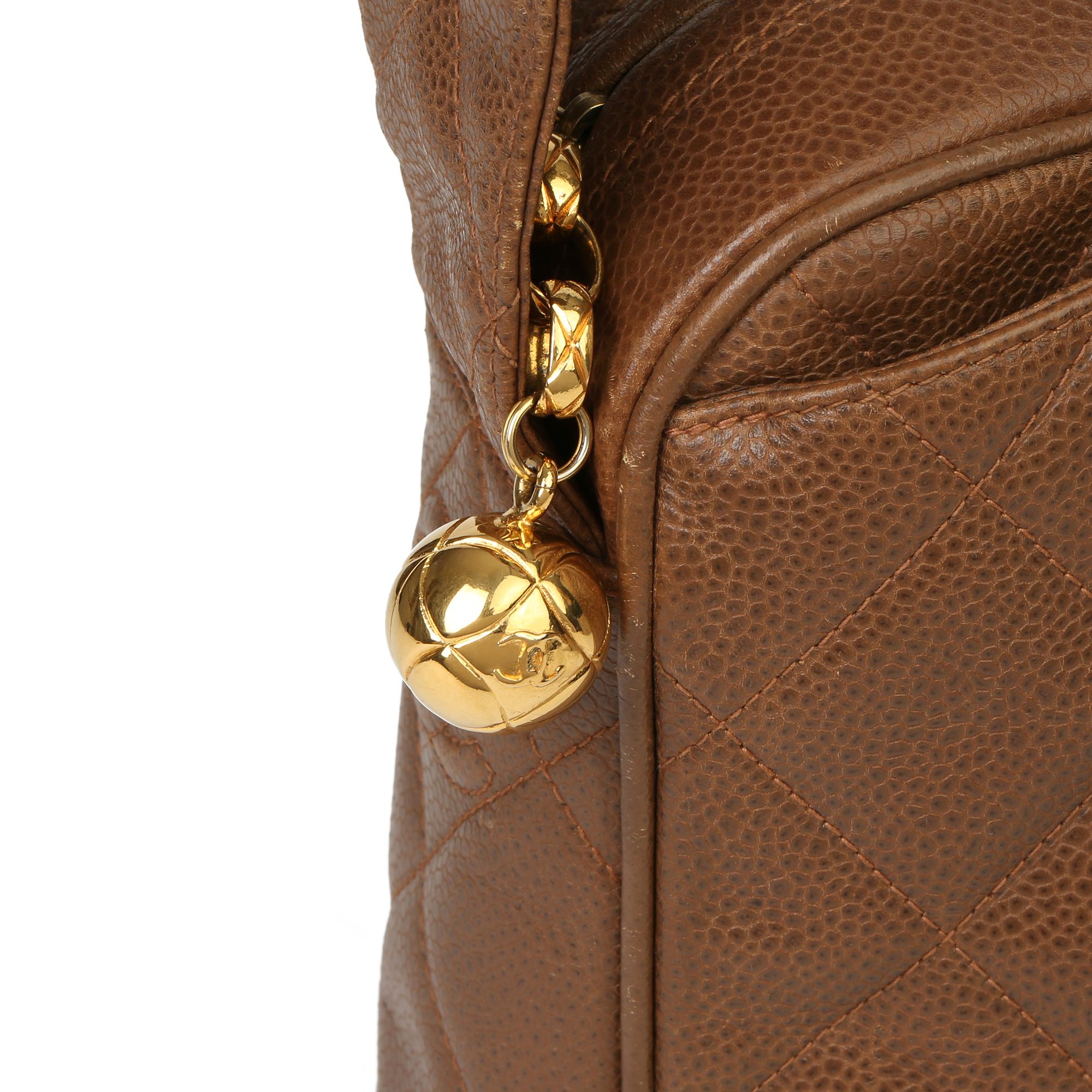 Chanel Brown Quilted Caviar Leather Vintage Timeless Camera Bag For Sale 1