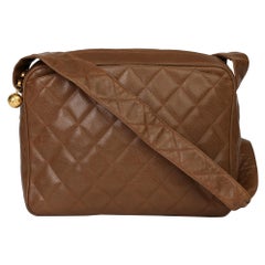 Chanel Brown Quilted Caviar Leather Vintage Timeless Camera Bag