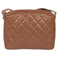 Chanel Brown Quilted Caviar Leather Vintage Timeless Camera Bag