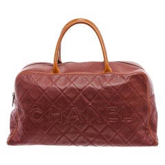 Chanel Brown Quilted Caviar Leather Weekender Tote Bag