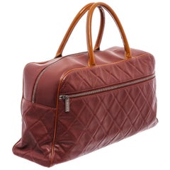 Chanel Brown Quilted Caviar Leather Weekender Tote Bag