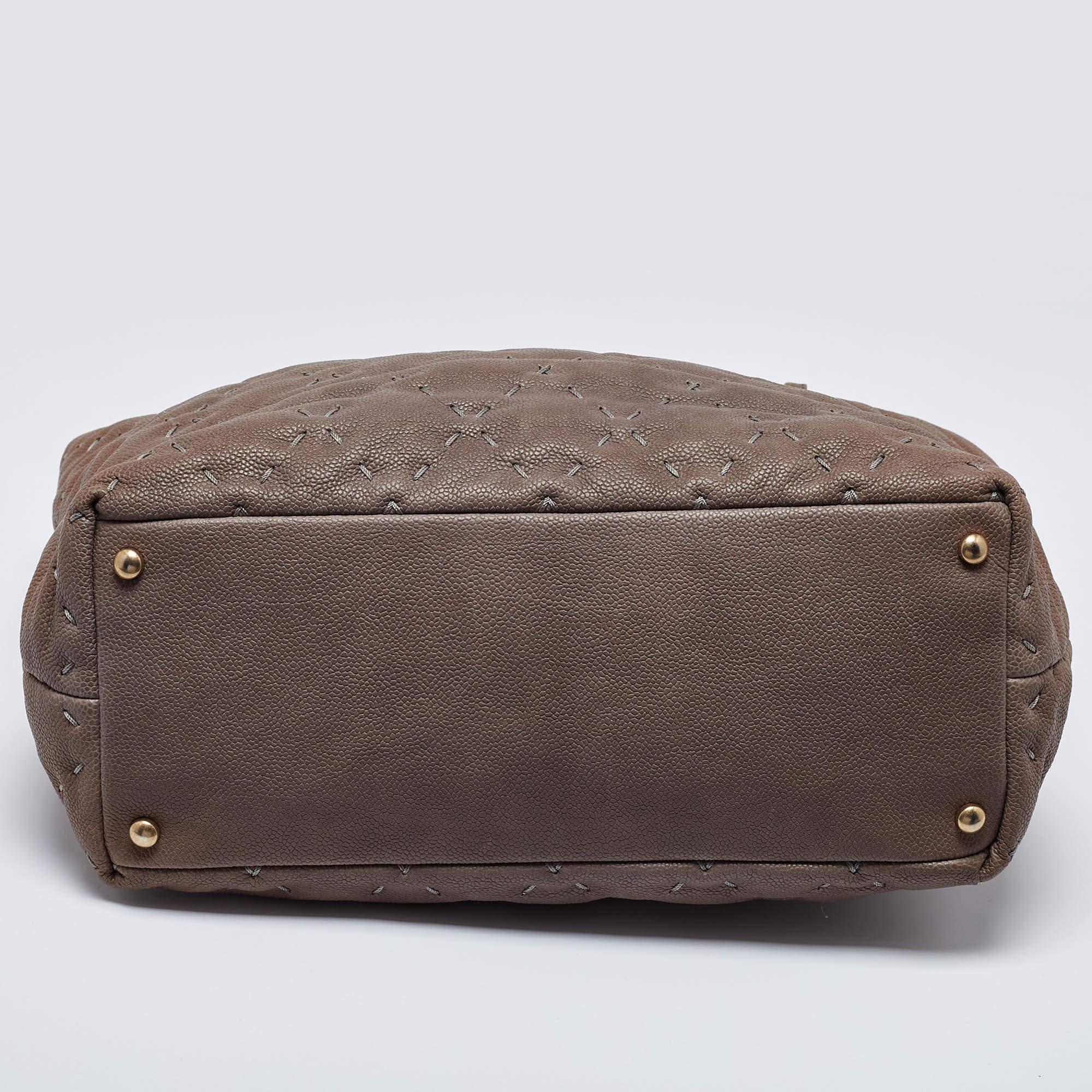 Chanel Brown Quilted Caviar Leather Wild Stitch Tote 2