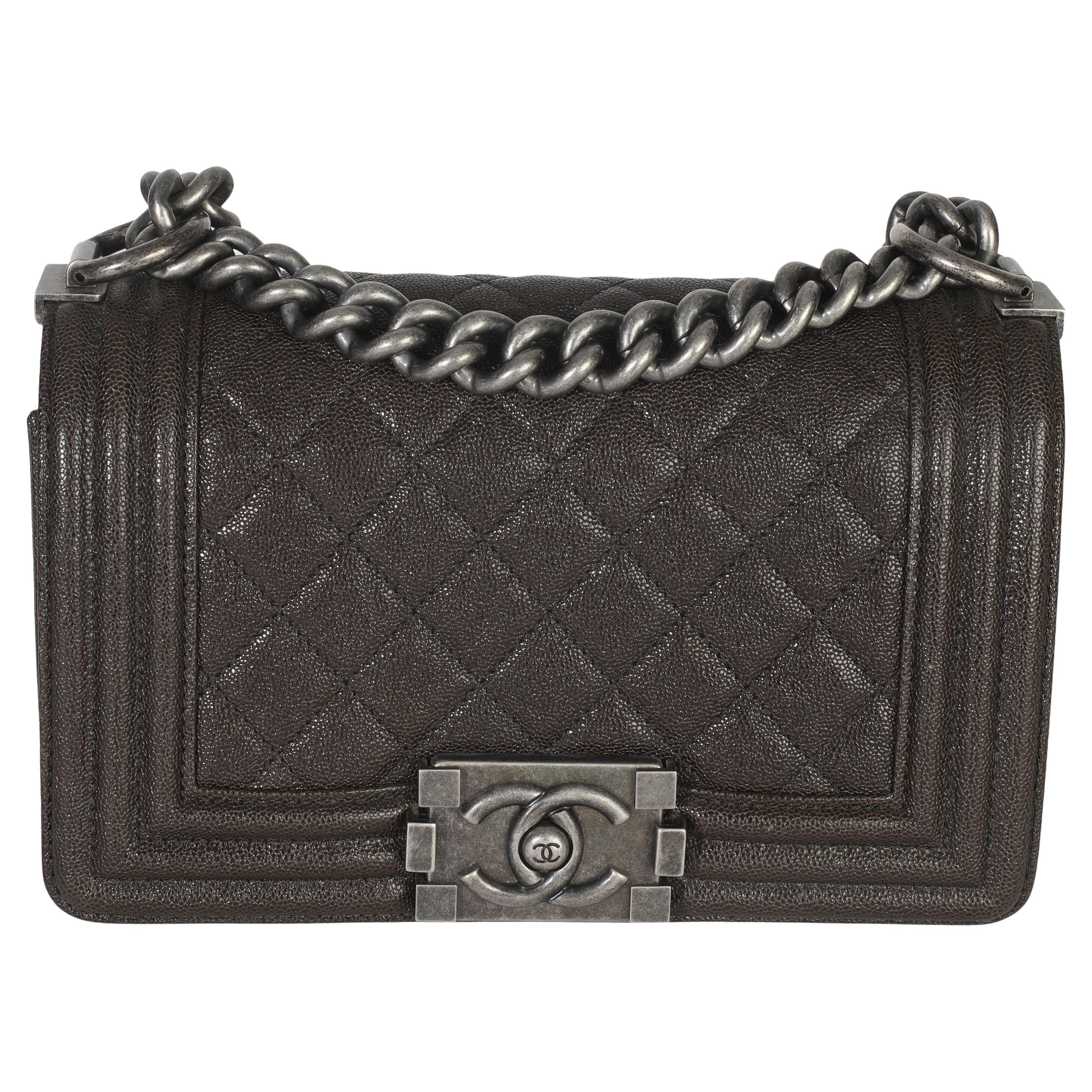 Chanel Brown Quilted Caviar Small Boy Bag