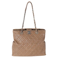 Chanel Brown Quilted Crumpled Calfskin CC Tote