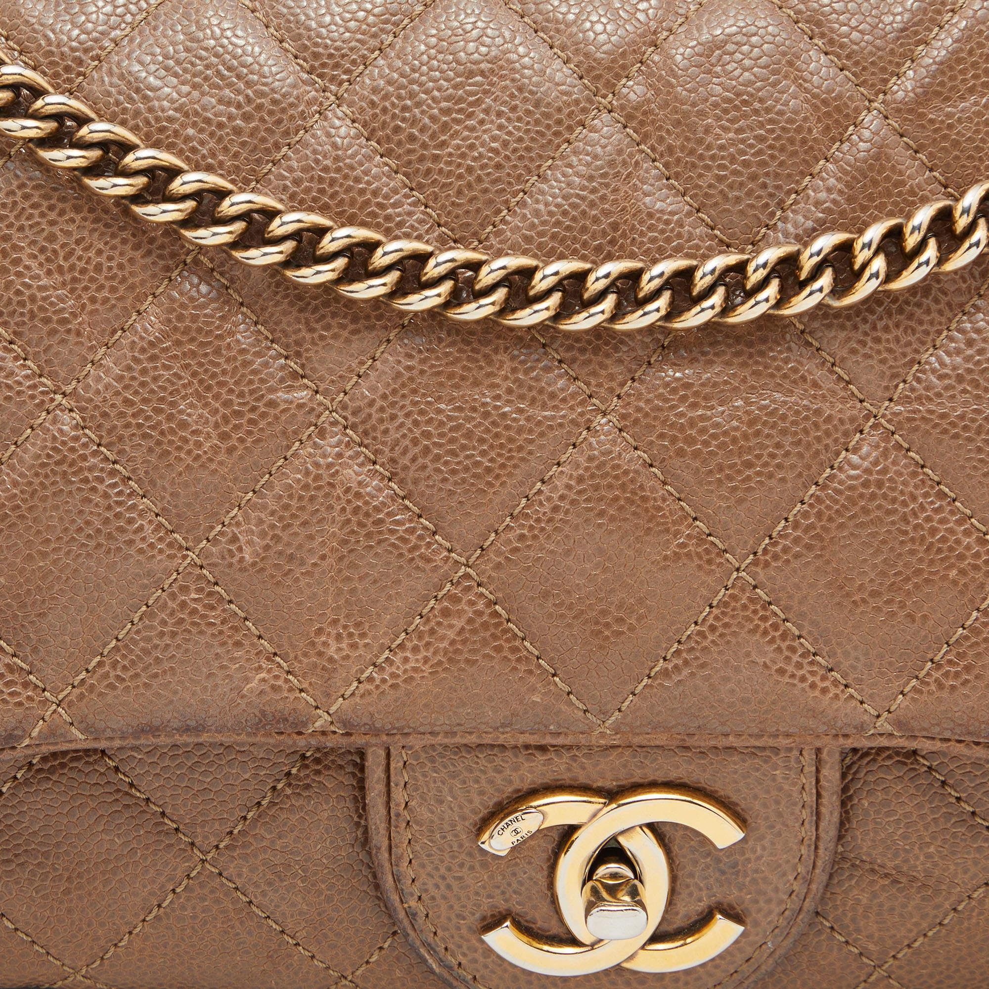 Chanel Brown Quilted Crumpled Caviar Leather Large Shiva Flap Bag 6