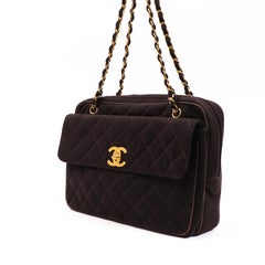 Chanel Brown Quilted Fabric Vintage Tote Bag