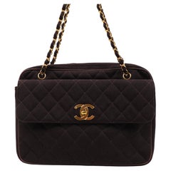 Chanel Brown Quilted Fabric Vintage Tote Bag