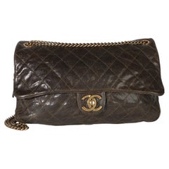 Chanel Brown Quilted Glazed Caviar Large Shiva Flap Bag
