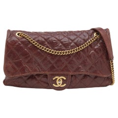 Chanel Braune gesteppte, glasierte, Kaviarfarbene Jumbo Crave Easy Flap Tasche aus Leder