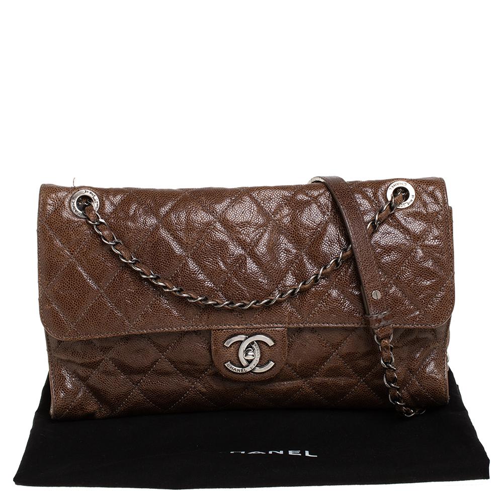 Chanel Brown Quilted Glazed Caviar Leather Jumbo Crave Flap Bag 6