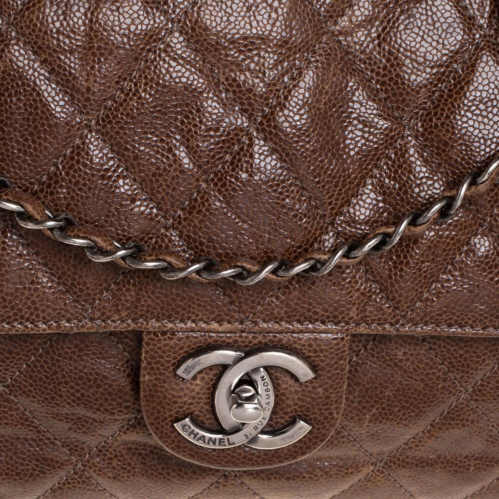 Women's Chanel Brown Quilted Glazed Caviar Leather Jumbo Crave Flap Bag
