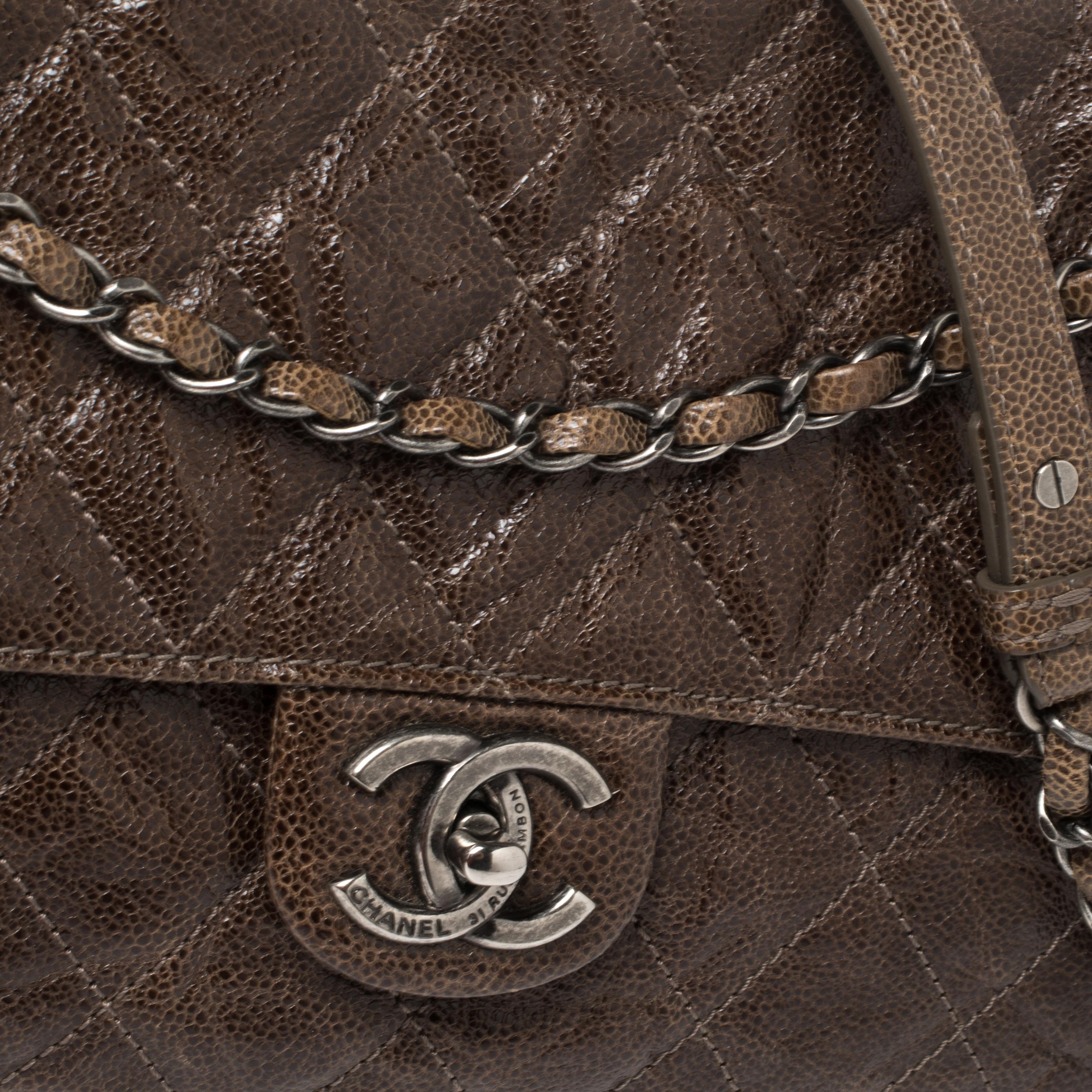 Women's Chanel Brown Quilted Glazed Caviar Leather Jumbo Crave Flap Bag