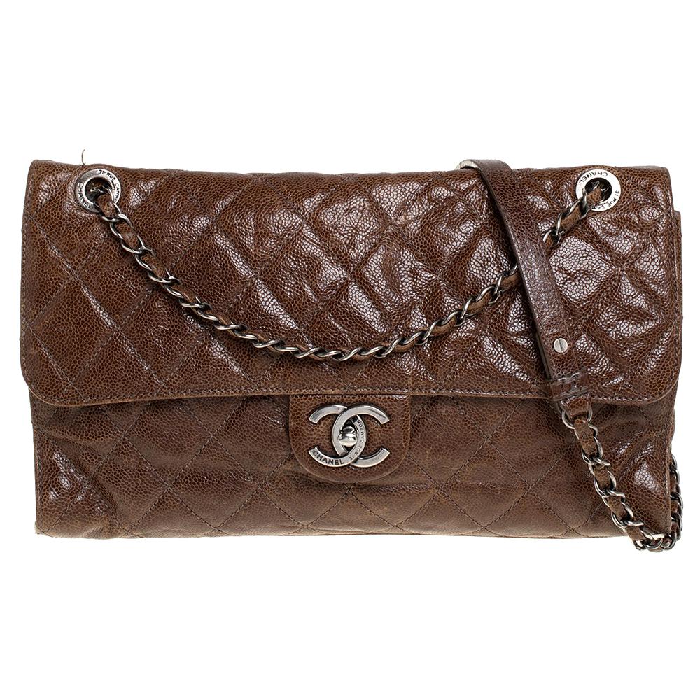 Chanel Brown Quilted Glazed Caviar Leather Jumbo Crave Flap Bag at 1stDibs