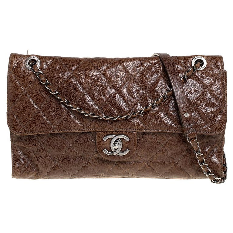 Chanel Brown Quilted Glazed Caviar Leather Jumbo Crave Flap Bag