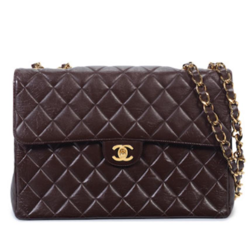 Women's Chanel Brown Quilted Lambskin Jumbo Flap 1997-1999 