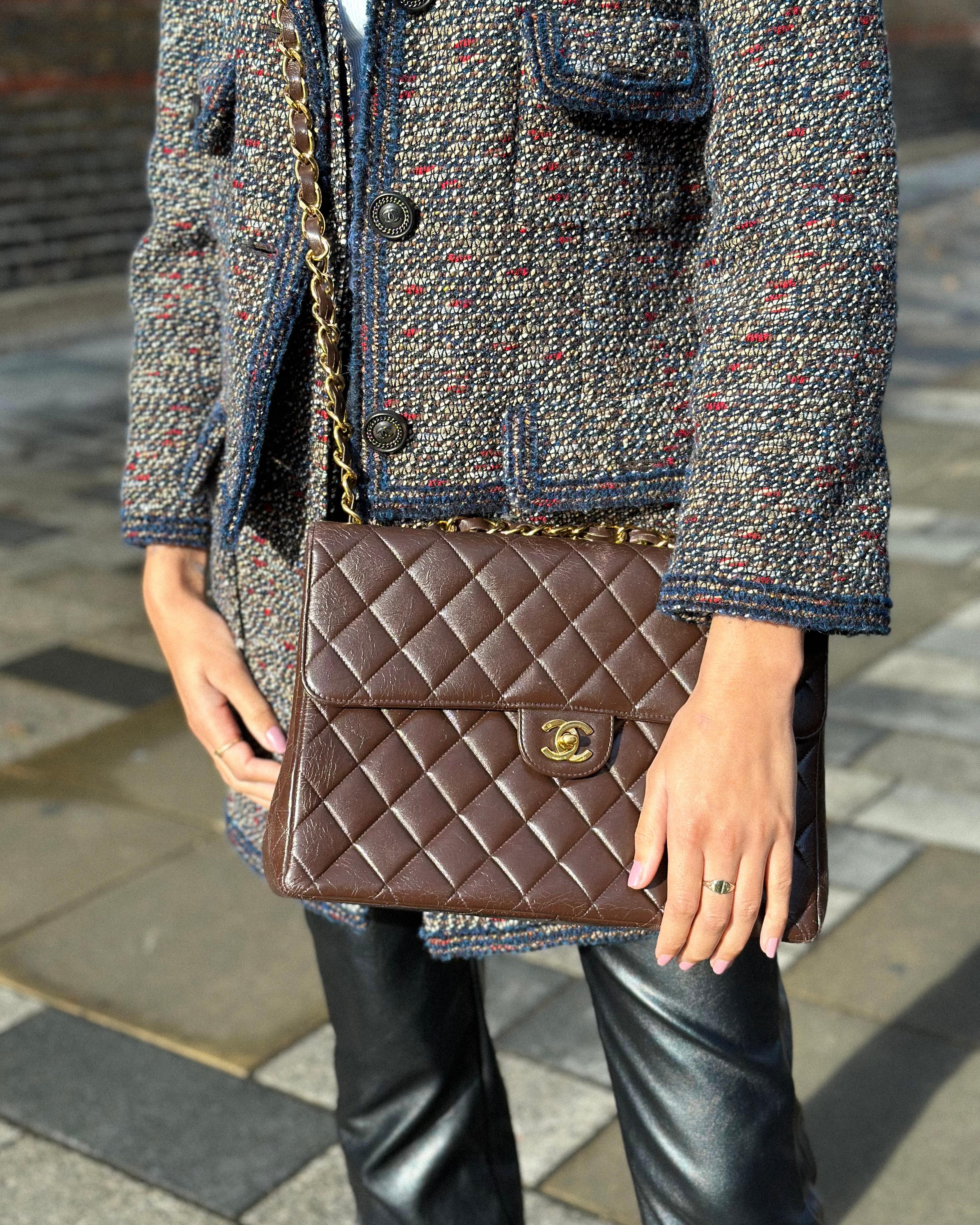 Chanel Brown Quilted Lambskin Jumbo Flap 1997-1999  In Good Condition In London, GB