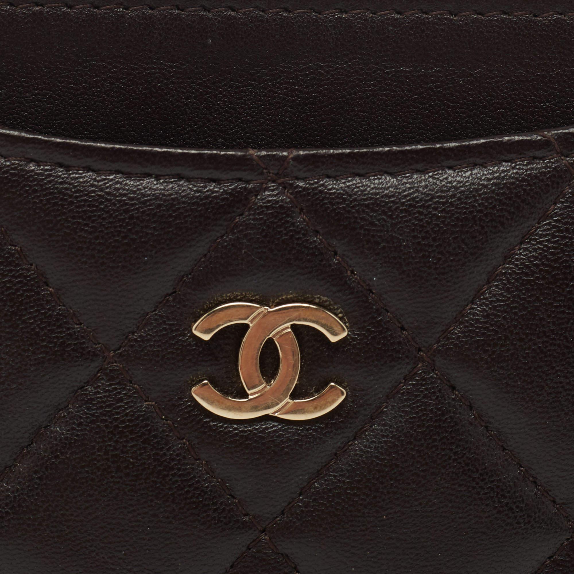 Chanel Brown Quilted Lambskin Leather Classic Card Holder 4