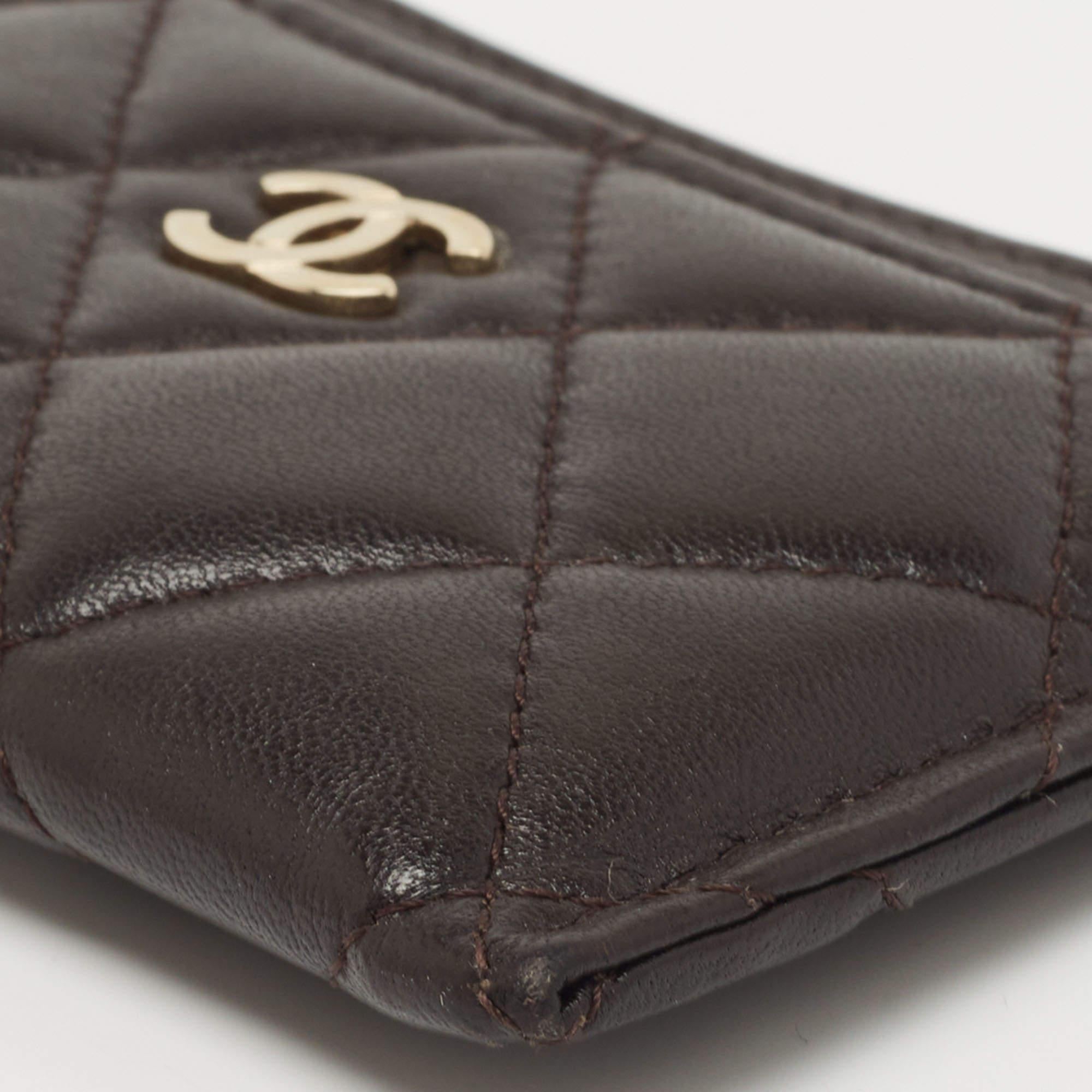 Chanel Brown Quilted Lambskin Leather Classic Card Holder 3