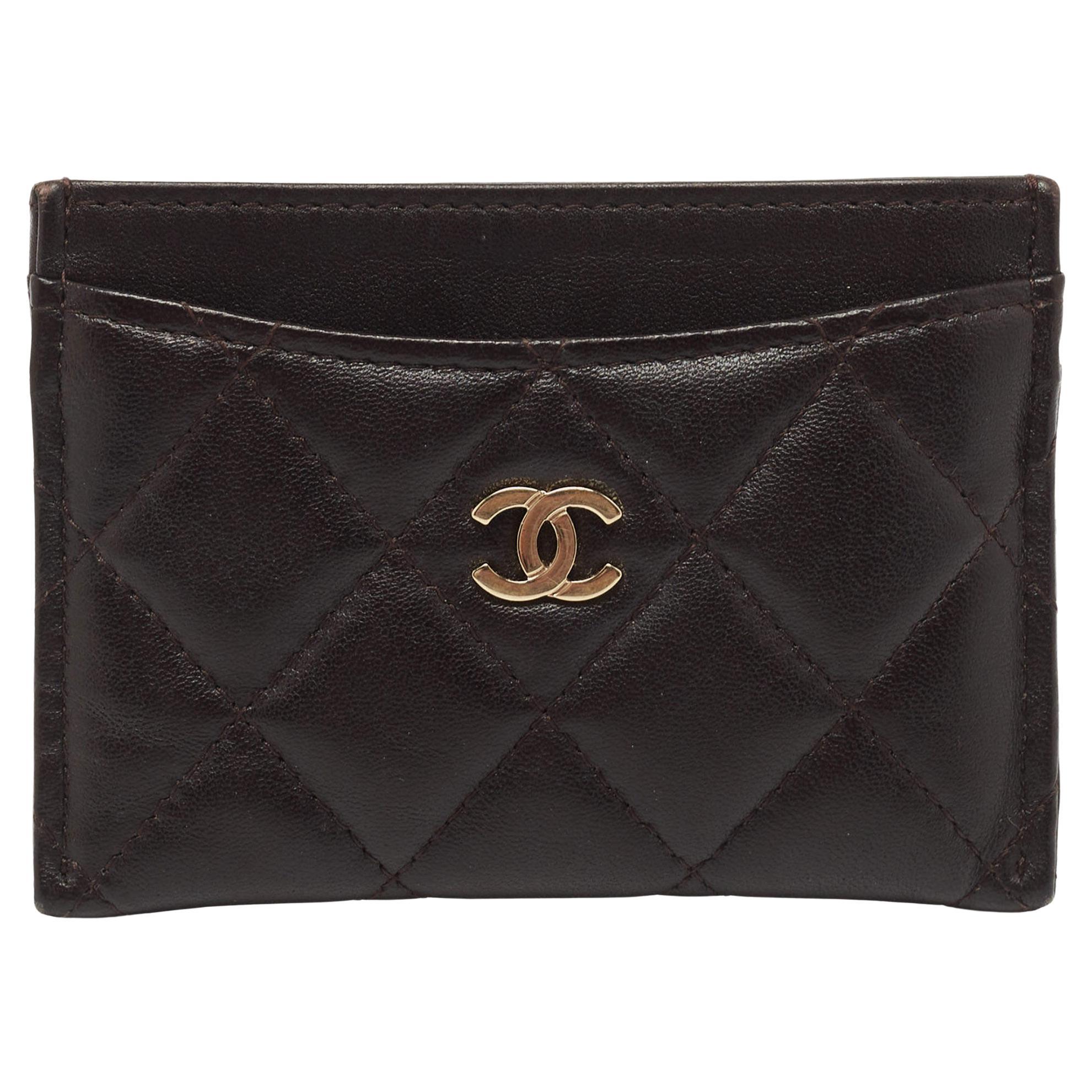 Chanel Brown Quilted Lambskin Leather Classic Card Holder