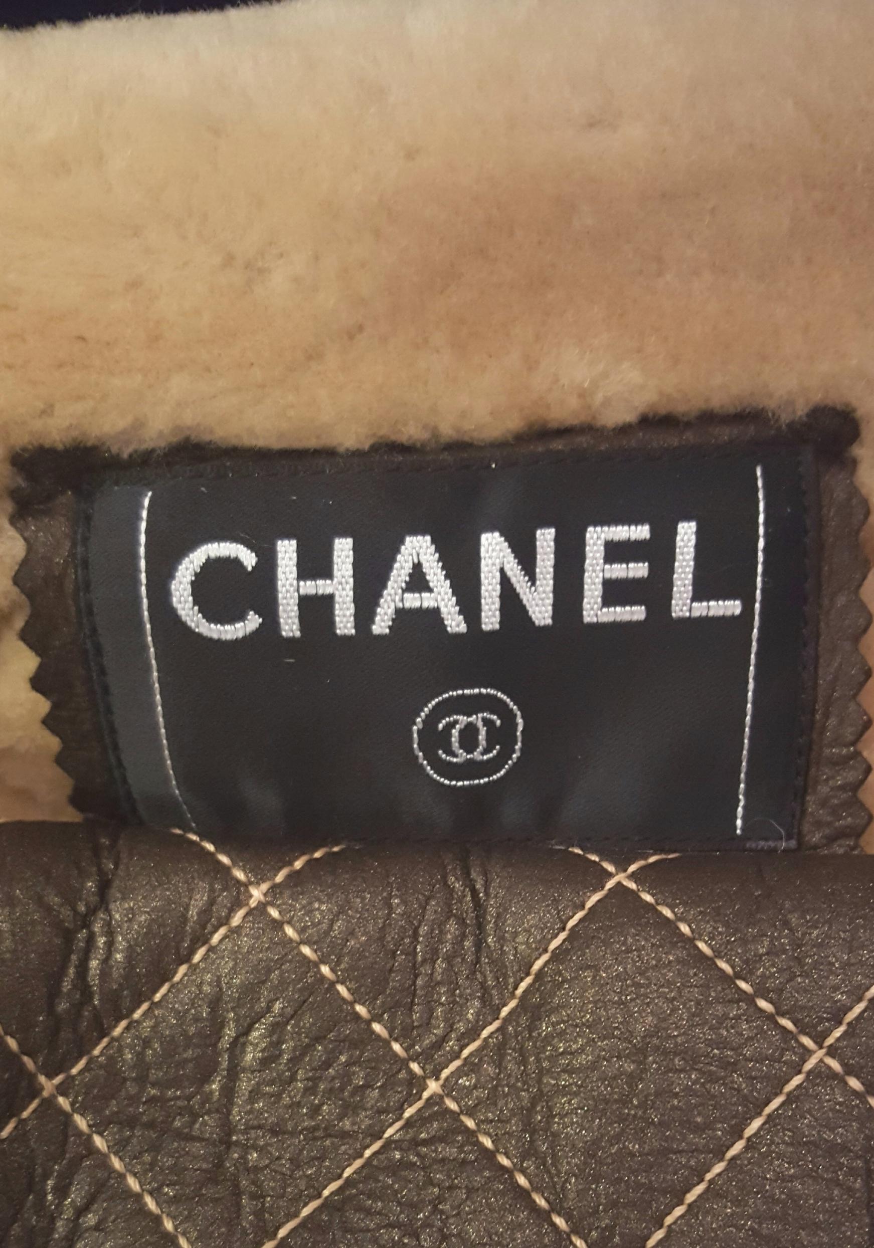 Chanel Brown Quilted Lambskin Shearling Jacket From Fall 2004  1