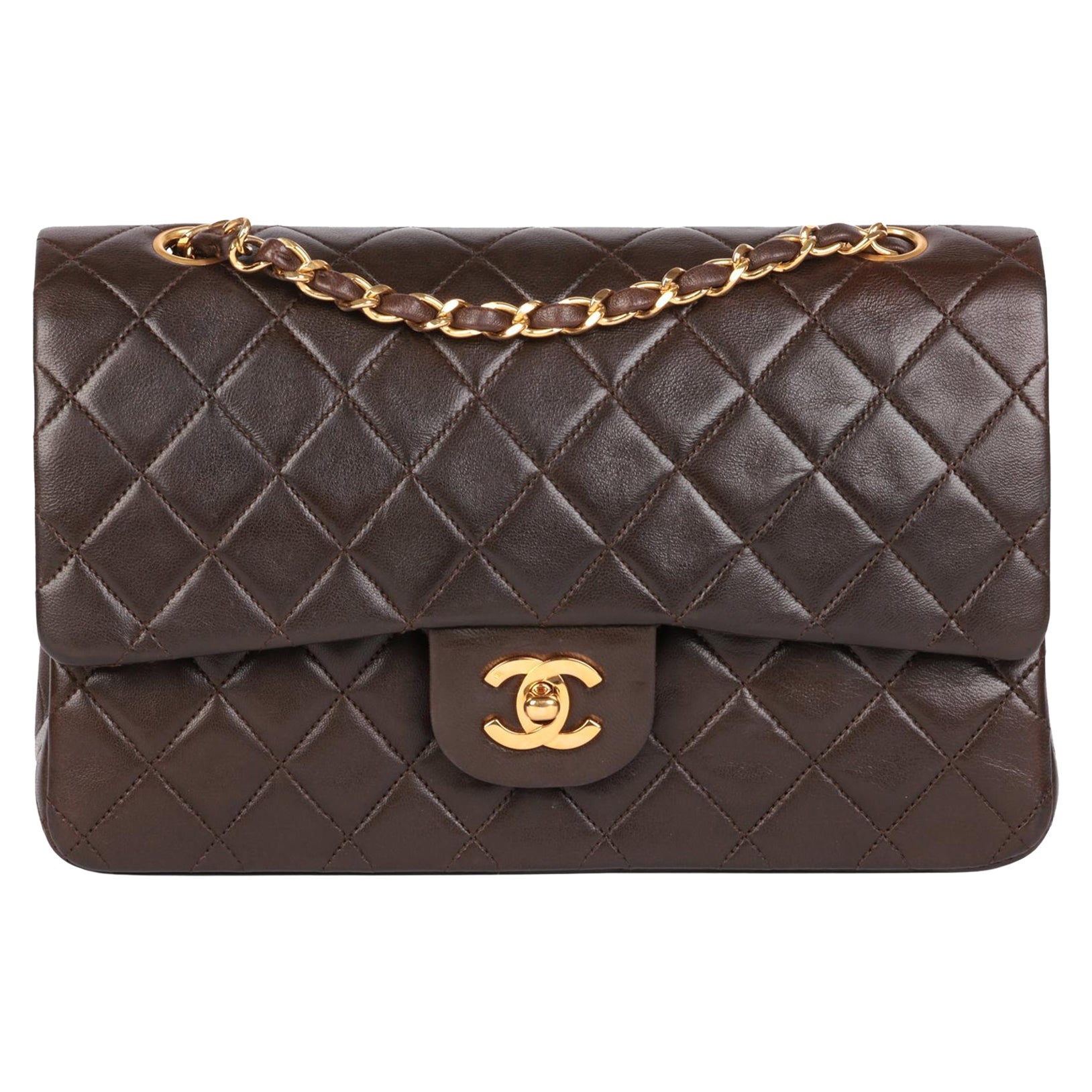 CHANEL Brown Quilted Lambskin Vintage Medium Classic Double Flap Bag