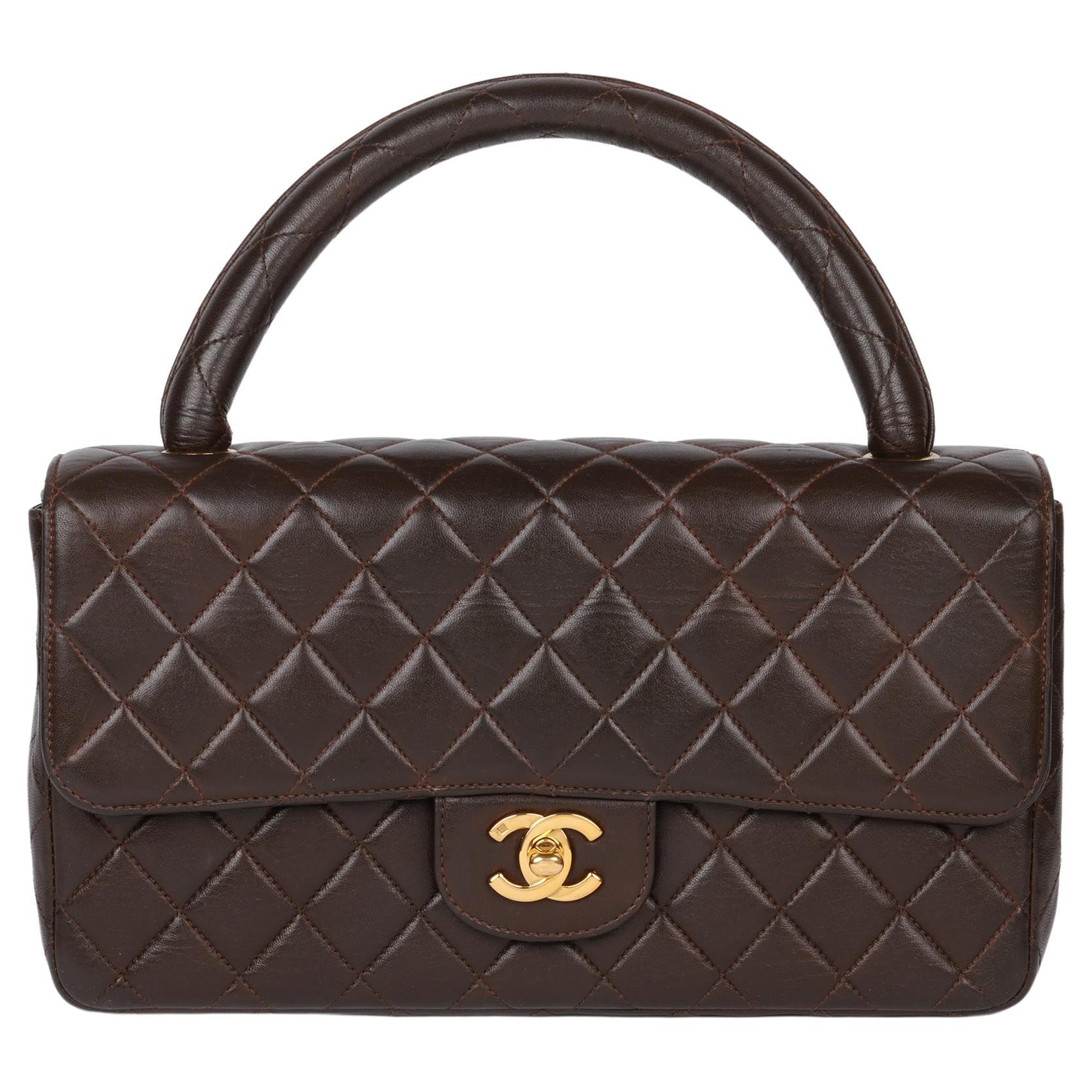 Chanel Brown Quilted Lambskin Vintage Medium Classic Kelly For Sale