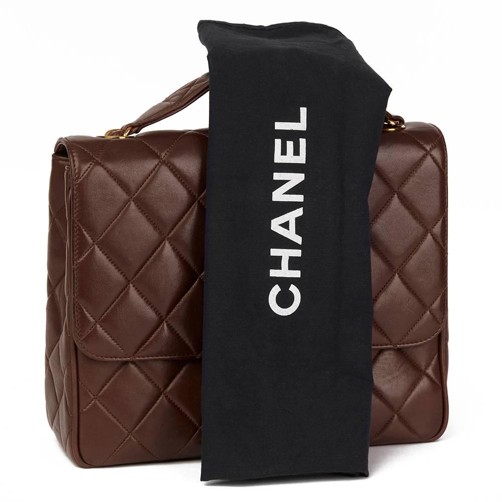 1994 Chanel Brown Quilted Lambskin Vintage XL Classic Single Flap Bag  6
