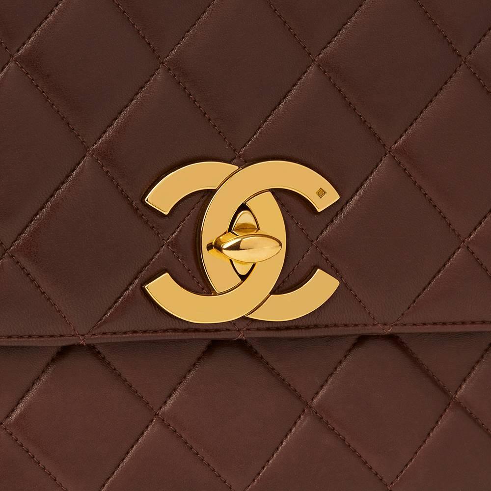1994 Chanel Brown Quilted Lambskin Vintage XL Classic Single Flap Bag  2