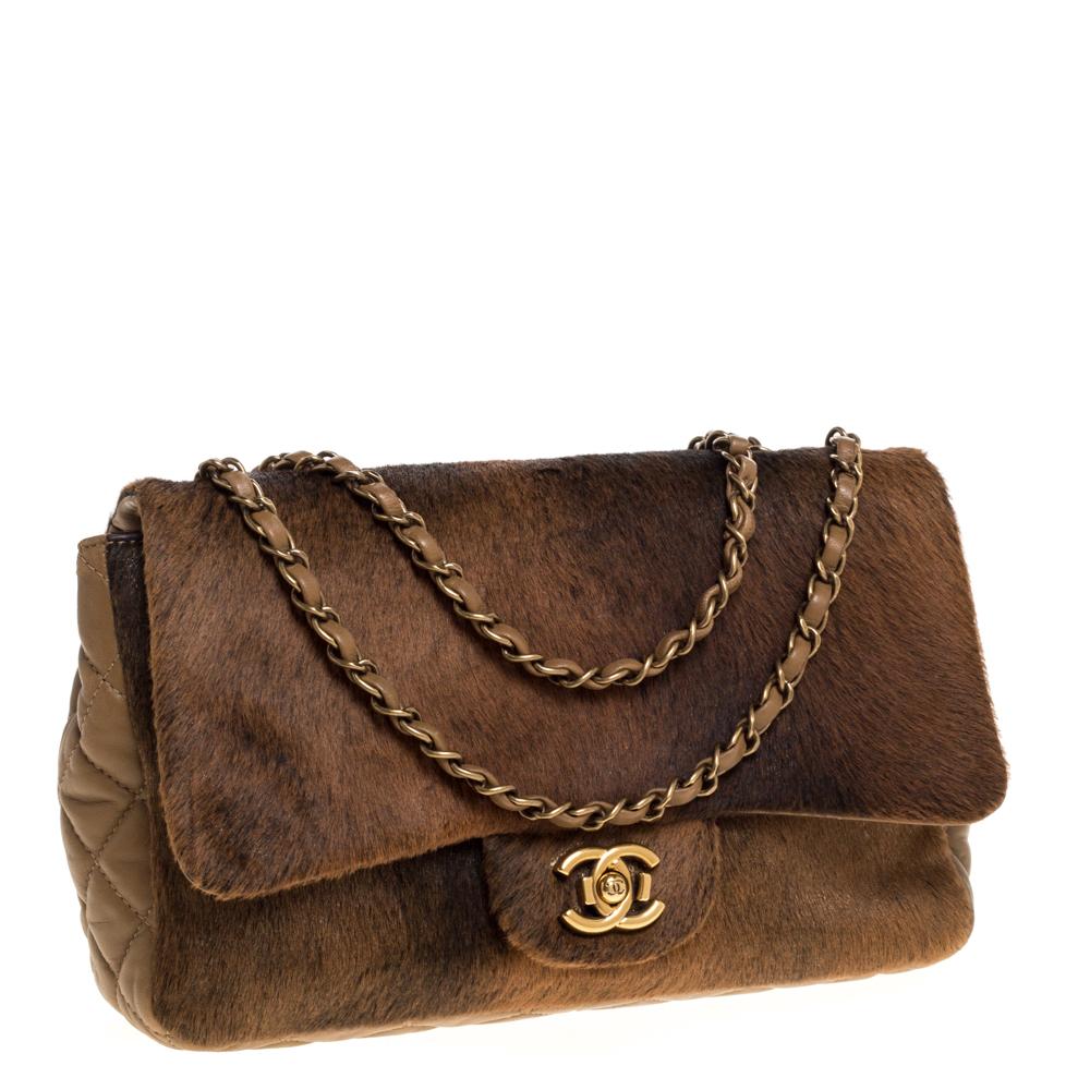 Women's Chanel Brown Quilted Leather and Calfhair Single Flap Bag