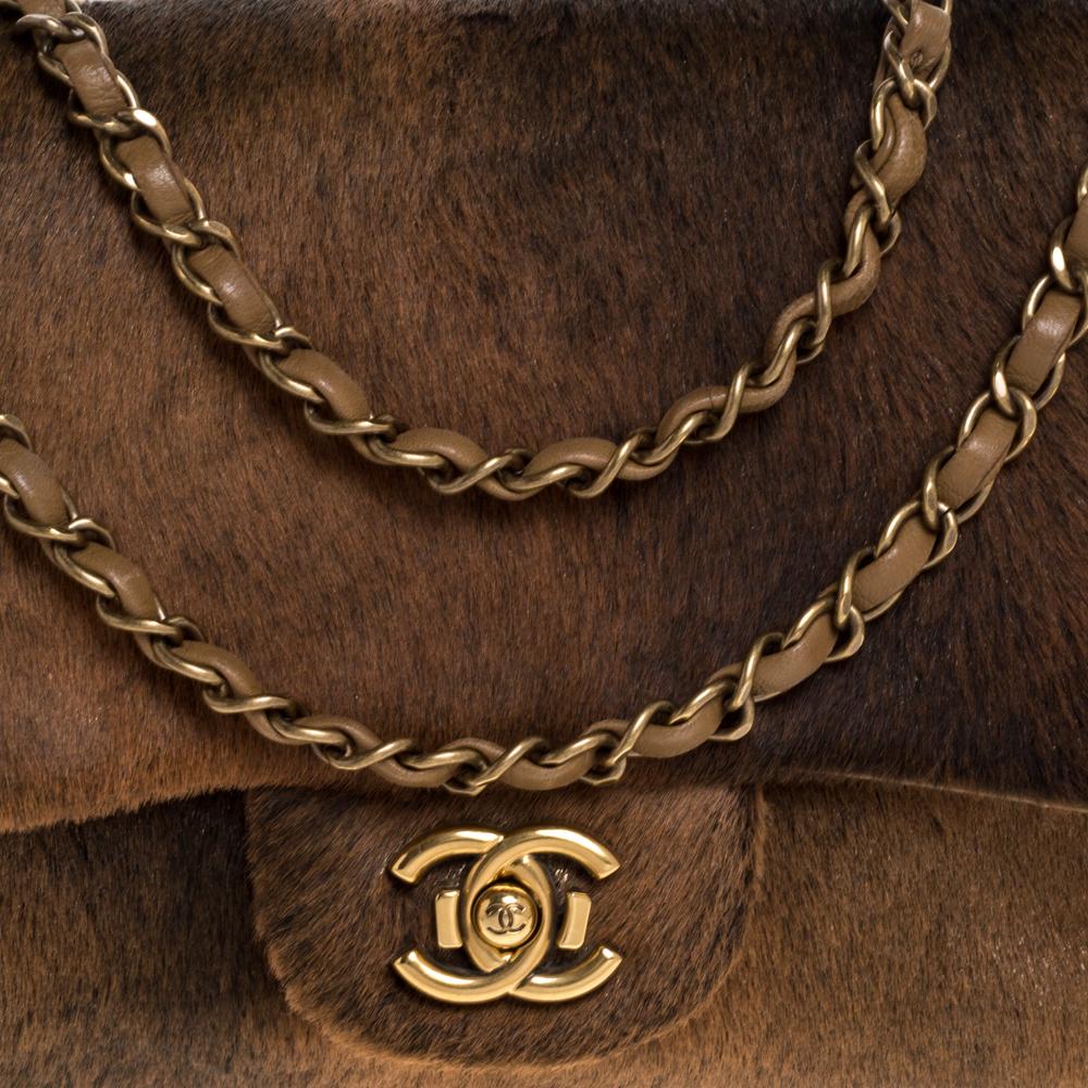 Chanel Brown Quilted Leather and Calfhair Single Flap Bag 4